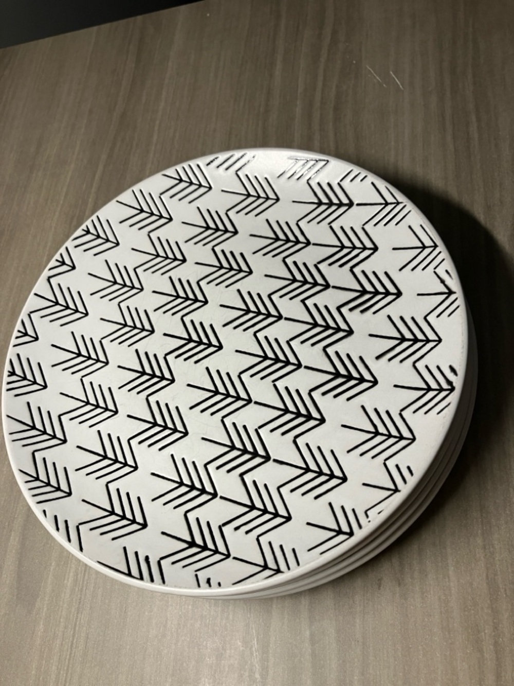 4 Crate and Barrel 8 1/2” Geometric Chevron Salad Plates